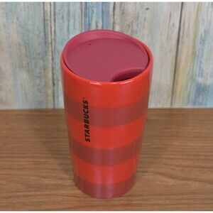 Starbucks Tumbler 12oz Red Striped Travel Mug Coffee Cup Horizontal Stripes NEW